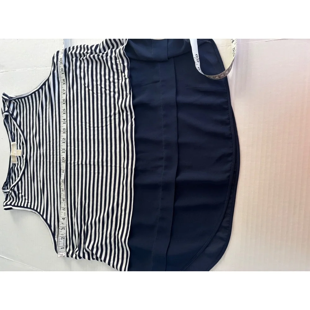 Michael Kors Striped Sleeveless Top Blouse Navy‎ Blue Chiffon Trim Size S
